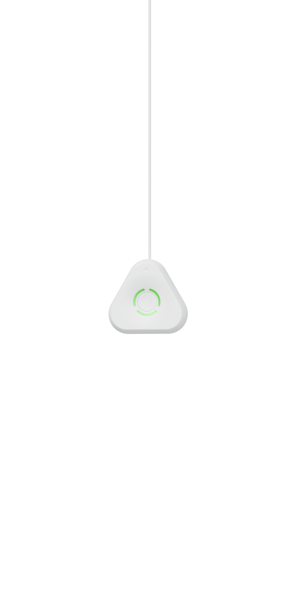 An Estimote UWB anchor mounted on the round column, powered by a thin white cable running to the upper edge